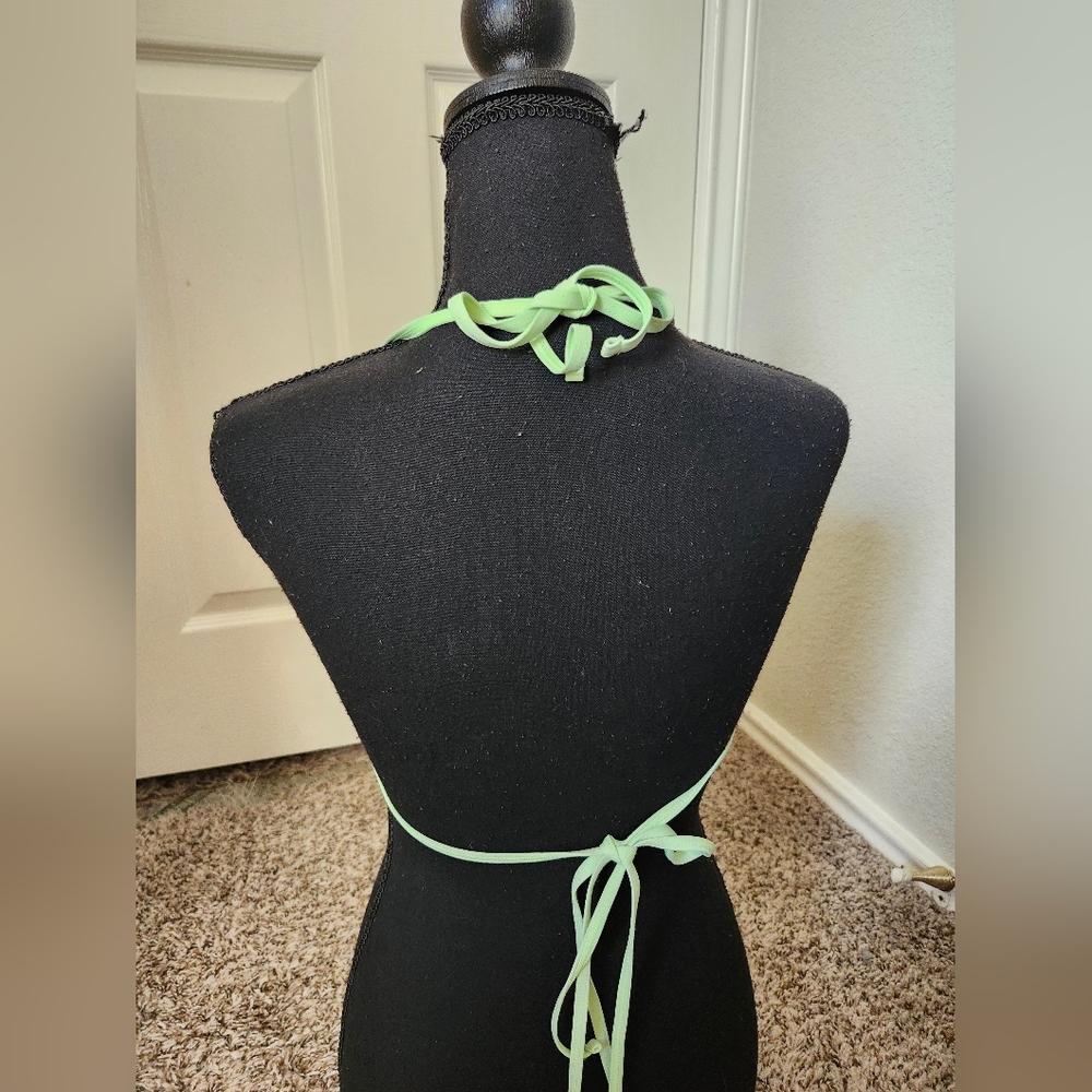 437 Mint Green Halter Triangle String Bikini Top L - image 4